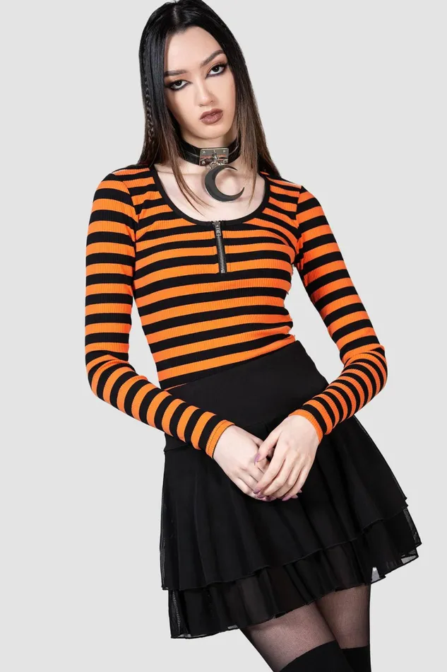 Women Long Sleeves Killstar Izora Ribbed Top PUMPKIN