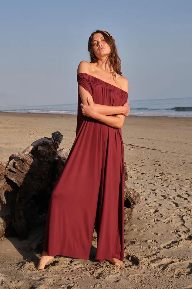 Women Maxi Dresses Free People Mexicali Maxi OffTheShoulder Onesie Bordeaux