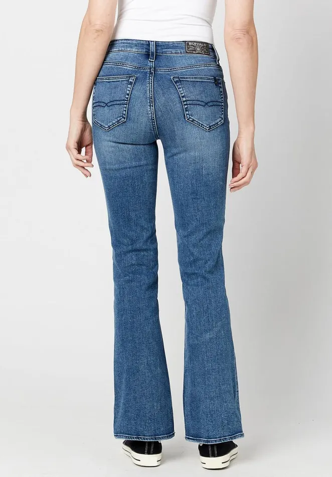 Women Mid Rise Bootcut Queen Stonewashed Jeans Indigo Buffalo David Bitton Flare and Bootcut