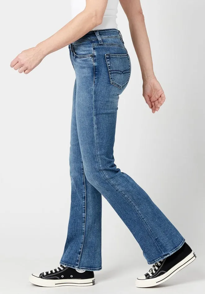 Women Mid Rise Bootcut Queen Stonewashed Jeans Indigo Buffalo David Bitton Flare and Bootcut