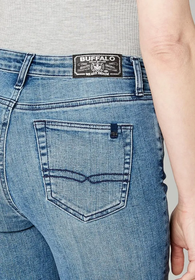 Women Mid Rise Bootcut Queen Stonewashed Jeans Indigo Buffalo David Bitton Flare and Bootcut