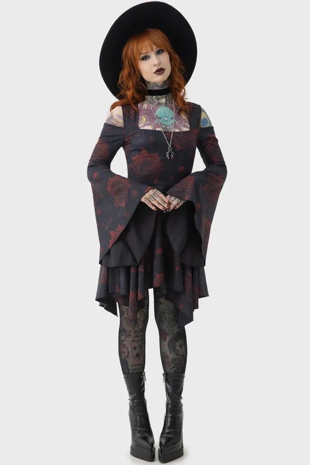 Women Mini Killstar Blood Rose Mini Dress