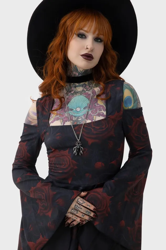 Women Mini Killstar Blood Rose Mini Dress