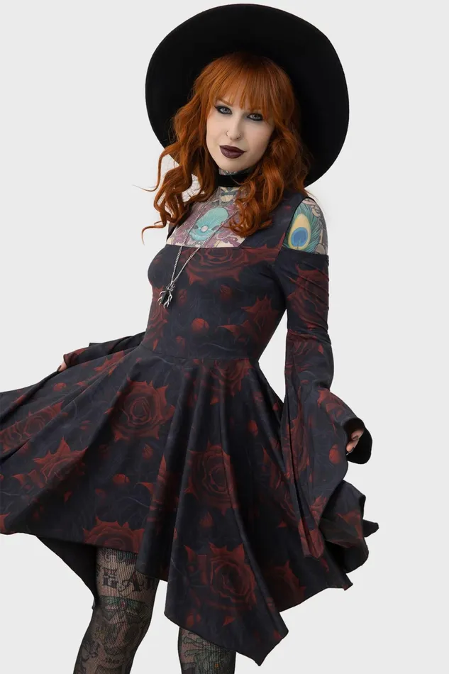 Women Mini Killstar Blood Rose Mini Dress