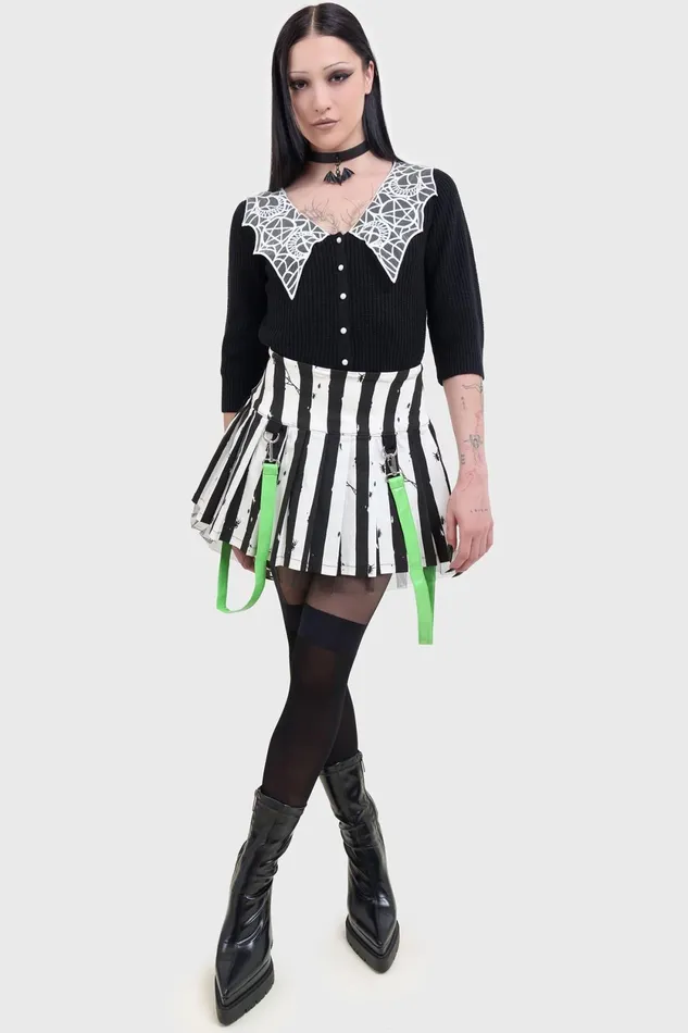 Women Mini Skirts Killstar Distressed Stripe Pleated MiniSkirt