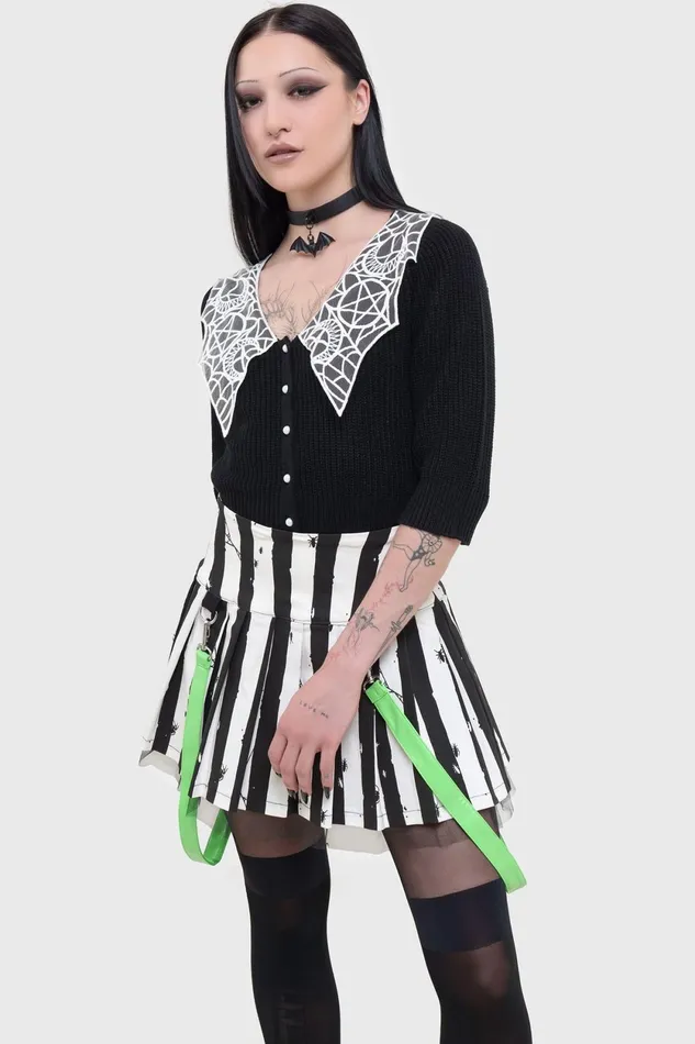 Women Mini Skirts Killstar Distressed Stripe Pleated MiniSkirt