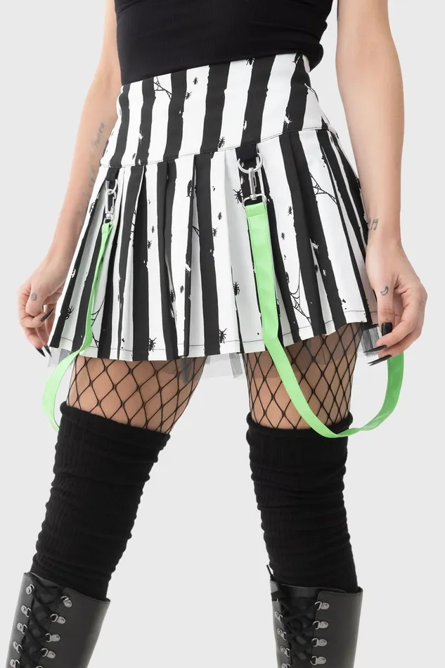 Women Mini Skirts Killstar Distressed Stripe Pleated MiniSkirt