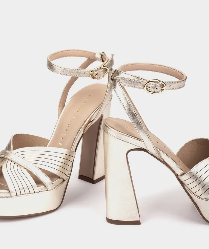 Women Montefioralle Metallic 8211 Heeled Sandals Pedro Miralles