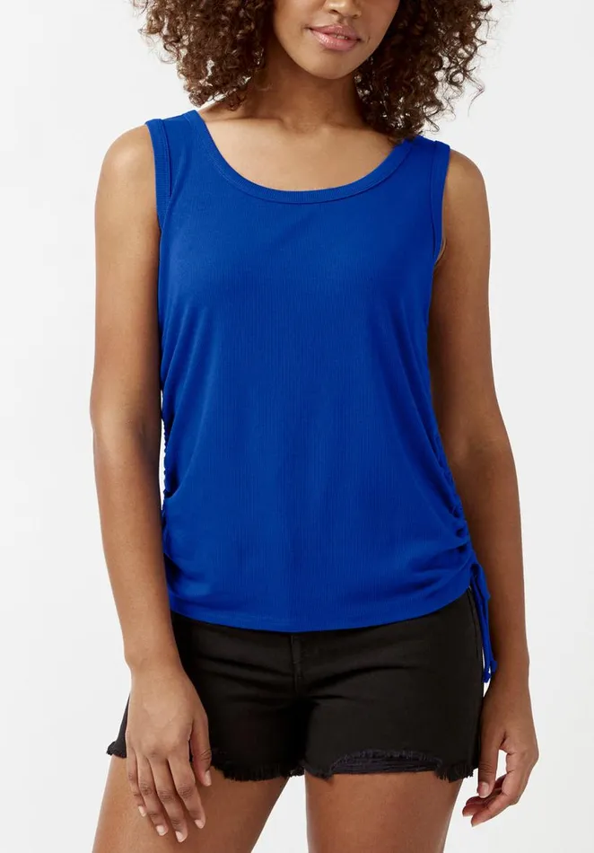 Women Muriel Blue Ruched Womens Tank Top Surf The Web Buffalo David Bitton Tops and Tees Women Muriel Blue Ruched Womens Tank Top Surf The Web Buffalo David Bitton Tops and Tees
