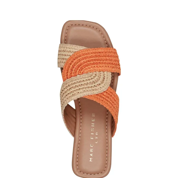 Women Navie Flat Sandal Orange Raffia Marc Fisher Sandals