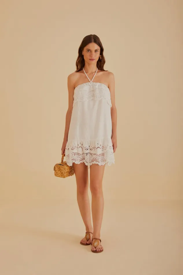 Women OffWhite Embroidered Guipure Euroflax Premium Linen Mini Dress Offwhite FARM Rio Mini Dresses Women OffWhite Embroidered Guipure Euroflax Premium Linen Mini Dress Offwhite FARM Rio Mini Dresses
