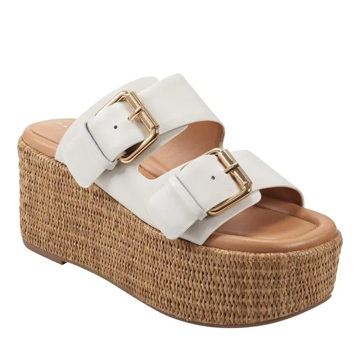 Women Palery Platform Buckle Slide Sandal Ivory Leather Marc Fisher Mules and Slides