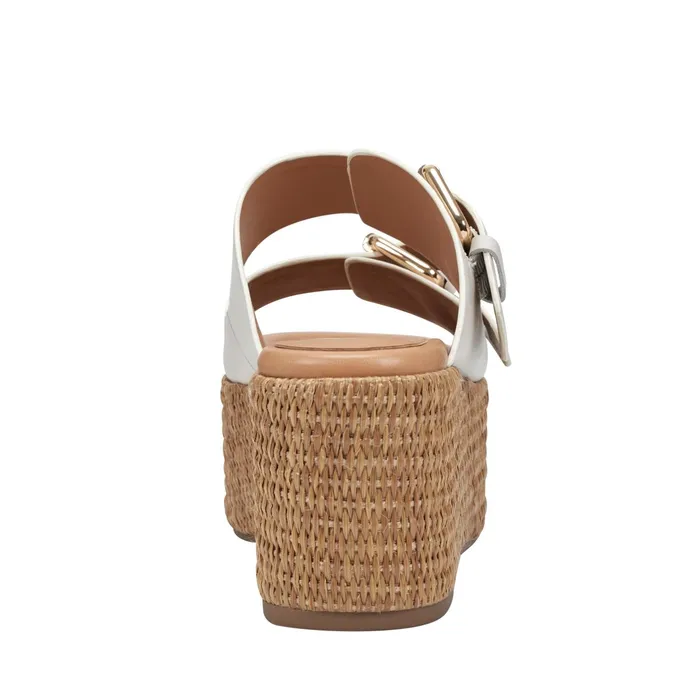 Women Palery Platform Buckle Slide Sandal Ivory Leather Marc Fisher Mules and Slides