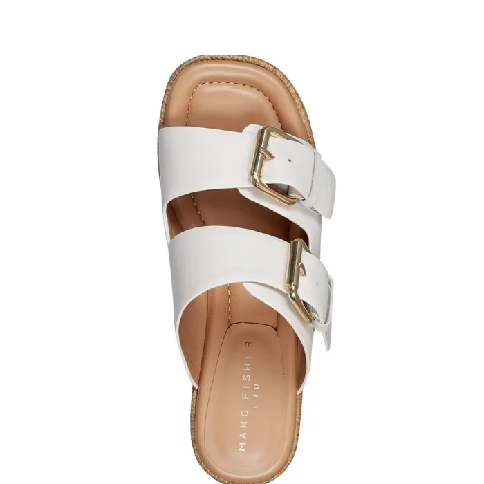 Women Palery Platform Buckle Slide Sandal Ivory Leather Marc Fisher Mules and Slides