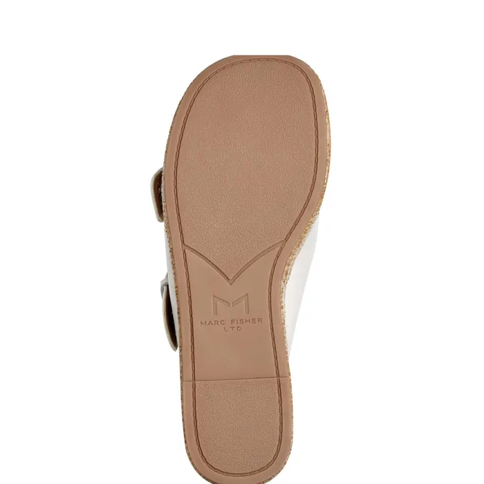 Women Palery Platform Buckle Slide Sandal Ivory Leather Marc Fisher Mules and Slides
