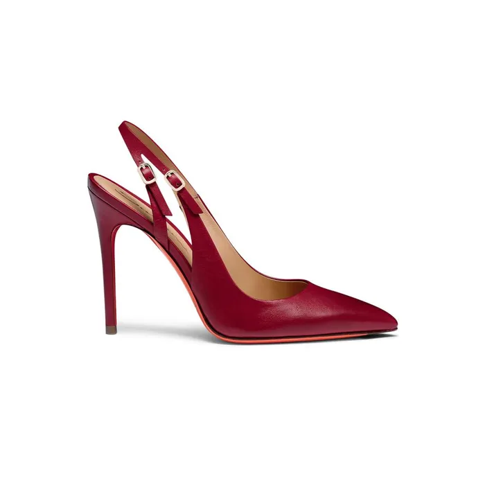 Women Red Leather HighHeel Slingback Santoni Pumps and Heels
