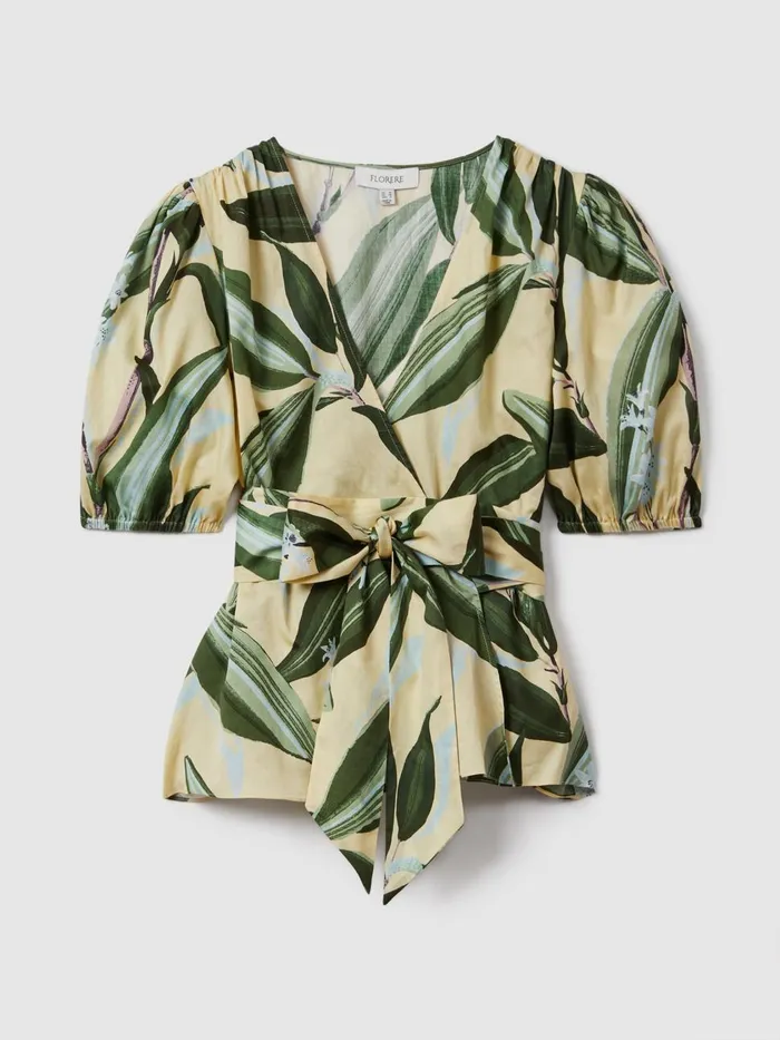 Women Reiss Brands Printed Wrap Blouse Pale Yellow