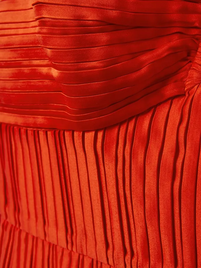 Women Reiss Brands Ruffle Hem Pleated Midi Dress Crimson Red