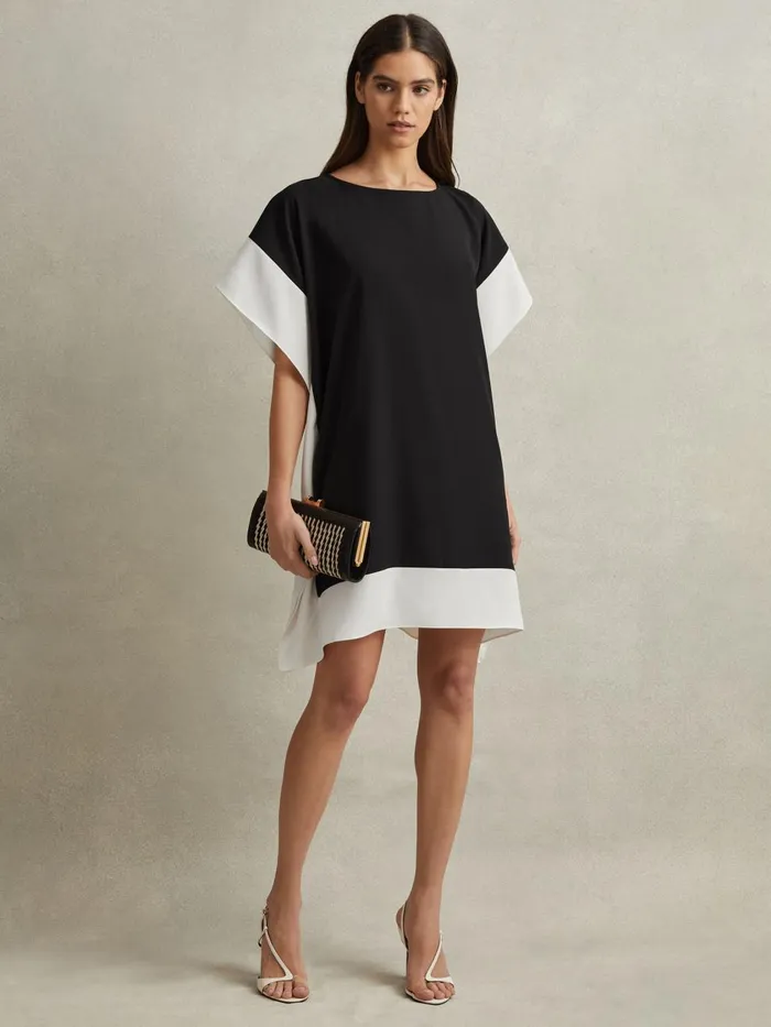 Women Reiss Dresses Alani Colourblock Side Drape Tunic Blacknude