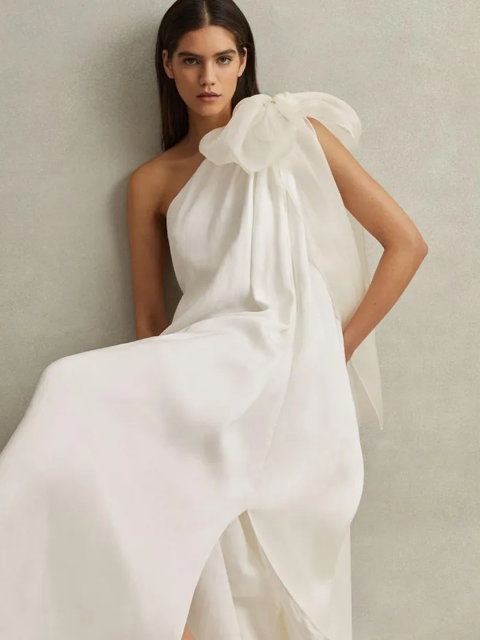 Women Reiss Dresses Athena OneShoulder Bow Maxi Dress Ivory