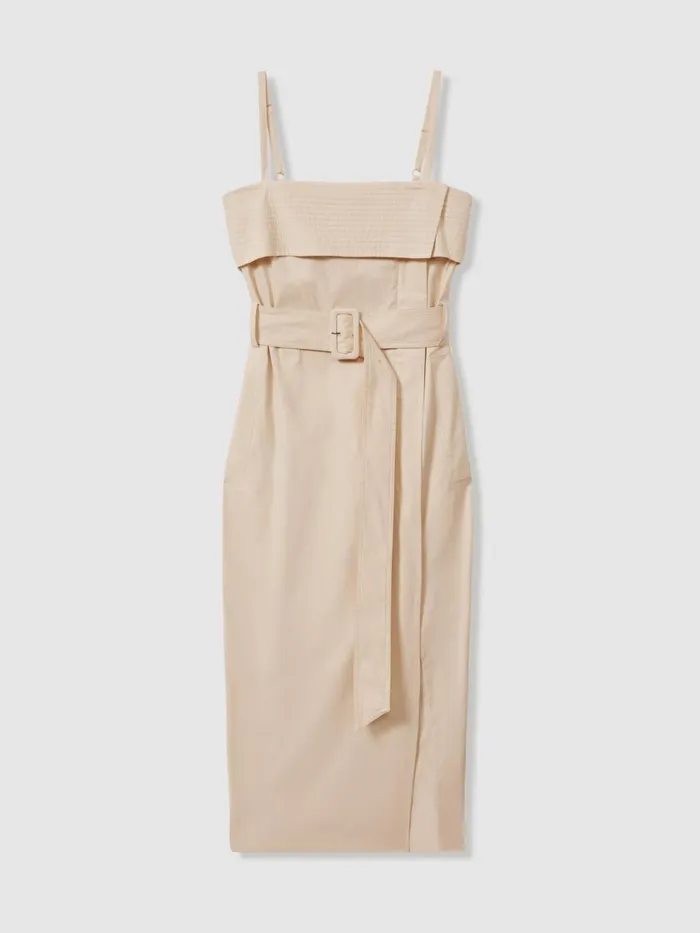 Women Reiss Dresses Dhalia Cargo Belted Midi Dress Stone