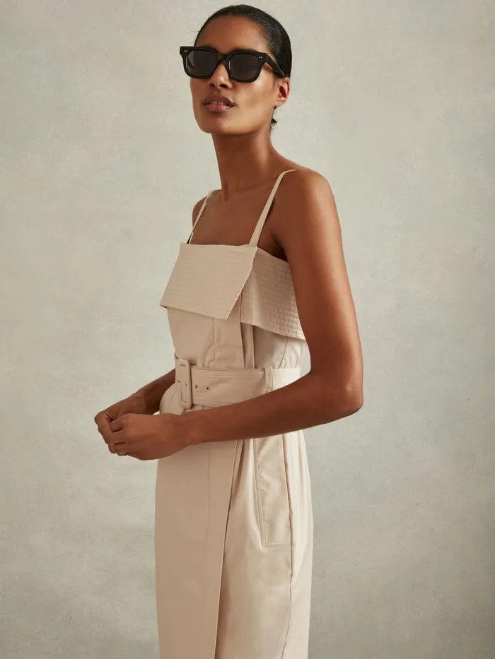 Women Reiss Dresses Dhalia Cargo Belted Midi Dress Stone