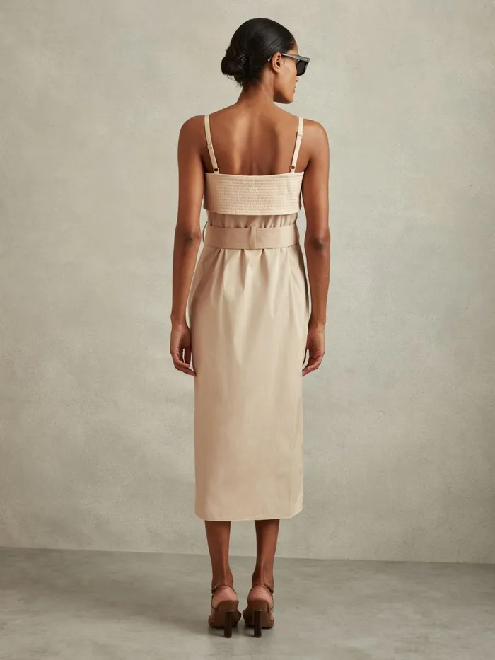 Women Reiss Dresses Dhalia Cargo Belted Midi Dress Stone