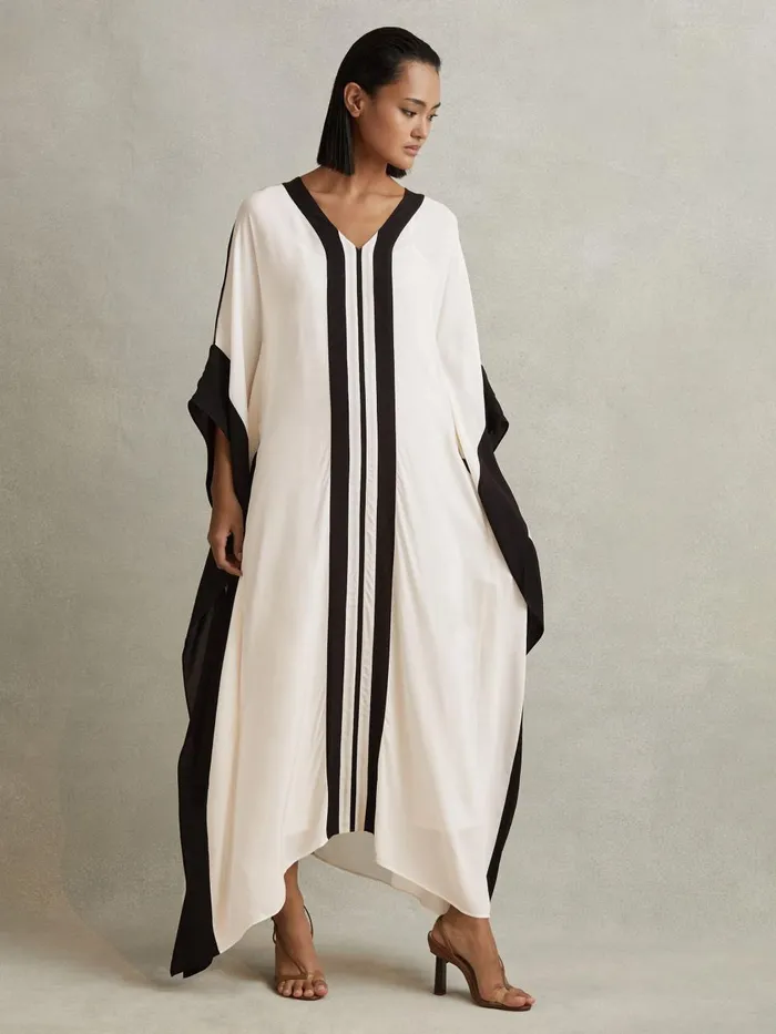 Women Reiss Dresses Emersyn Colourblock Draped Maxi Dress Creamblack