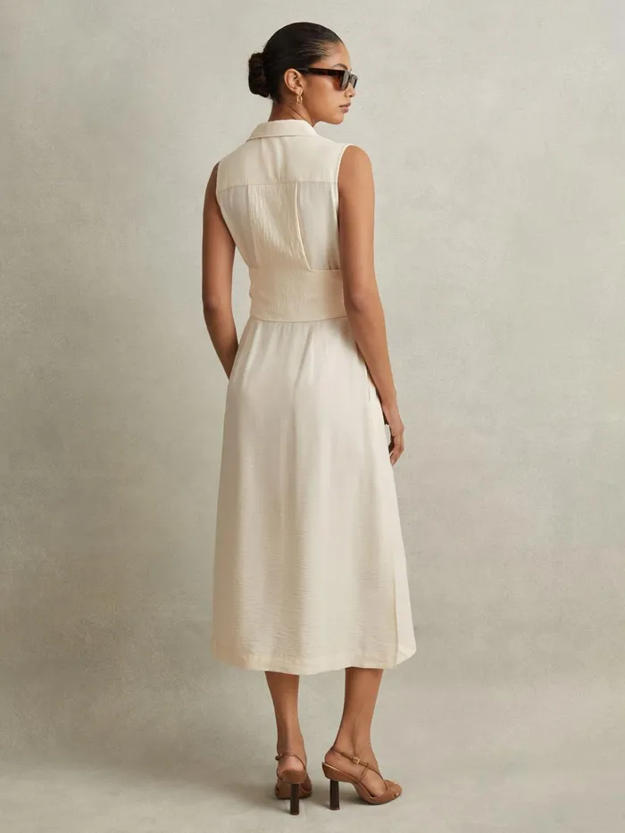 Women Reiss Dresses Morgan Viscose Blend Belted Shirt Dress Cream