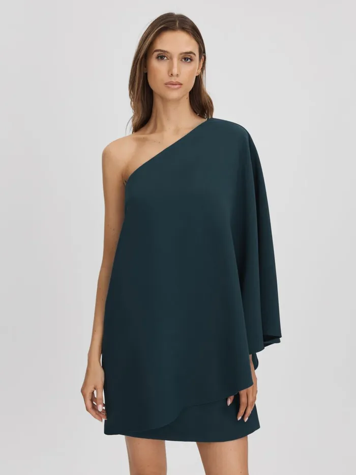 Women Reiss Dresses OneShoulder Cape Sleeve Mini Dress Jasper