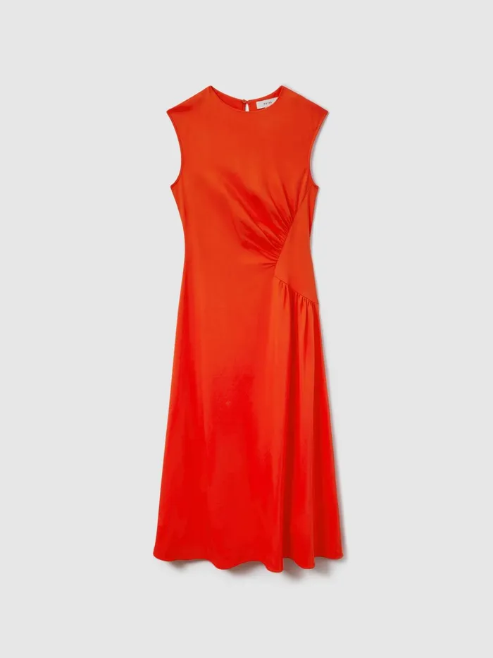 Women Reiss Dresses Stacey Ruched Midi Dress Orange