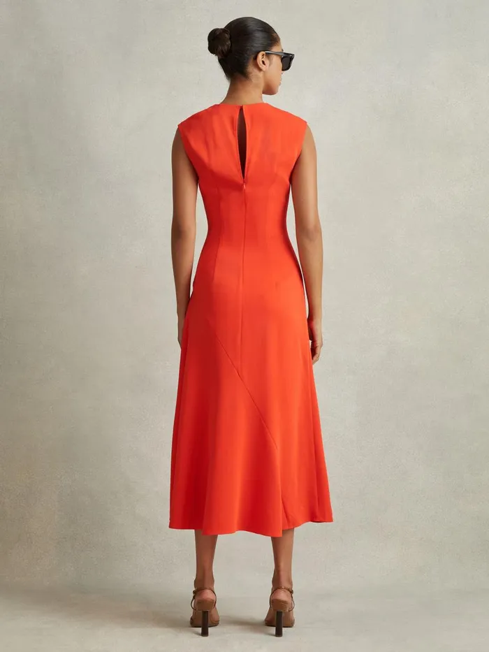 Women Reiss Dresses Stacey Ruched Midi Dress Orange