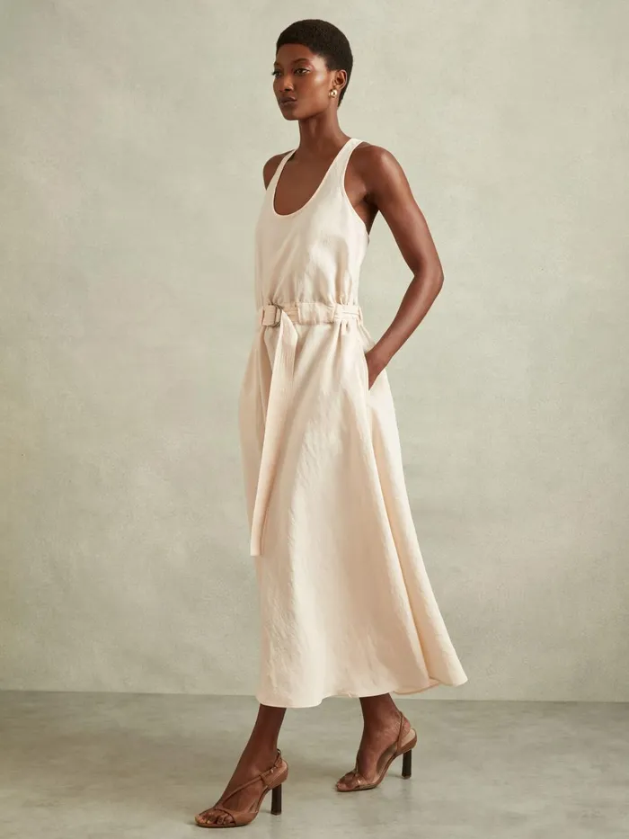 Women Reiss Dresses Tayah Modal Blend Parachute Midi Dress Cream
