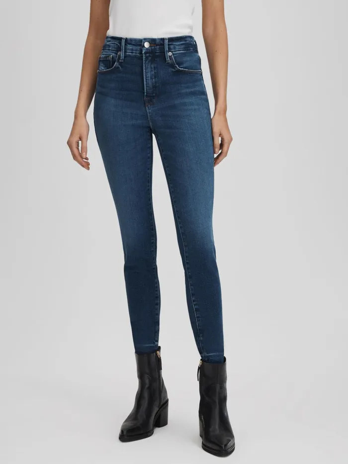 Women Reiss Jeans American Good American Distressed Skinny Jeans Indigo