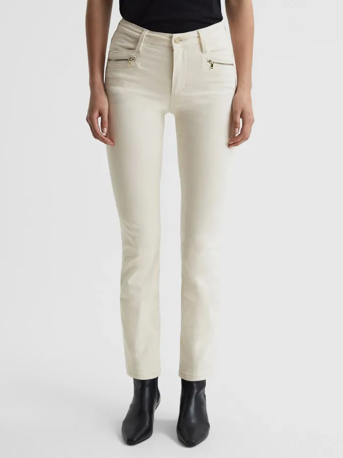Women Reiss Jeans High Rise Straight Leg Jeans Ecru