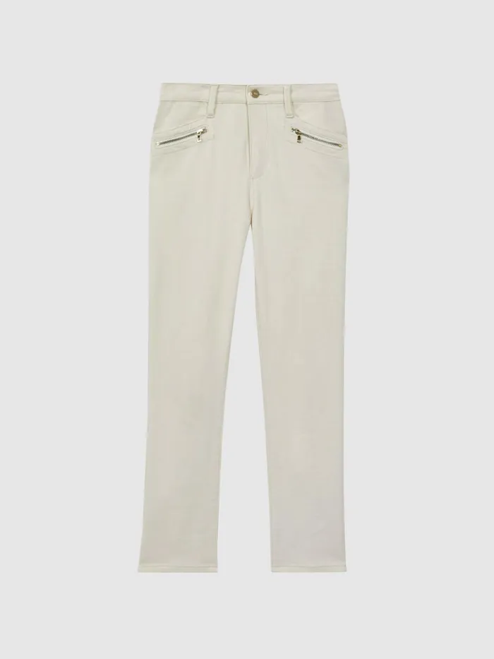 Women Reiss Jeans High Rise Straight Leg Jeans Ecru