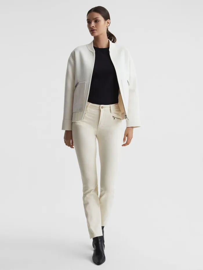 Women Reiss Jeans High Rise Straight Leg Jeans Ecru