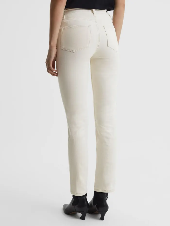 Women Reiss Jeans High Rise Straight Leg Jeans Ecru