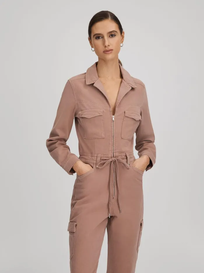 Women Reiss Jumpsuits and Playsuits Denim Jumpsuit Mauve