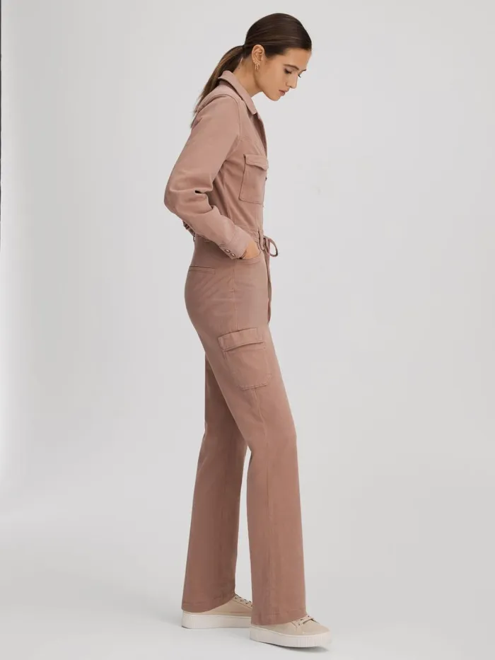 Women Reiss Jumpsuits and Playsuits Denim Jumpsuit Mauve