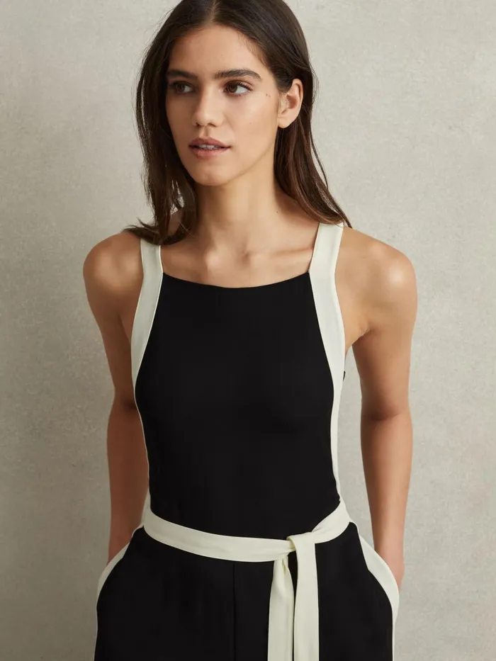 Women Reiss Jumpsuits and Playsuits Salma Contrast Trim Belted Jumpsuit Blackwhite Women Reiss Jumpsuits and Playsuits Salma Contrast Trim Belted Jumpsuit Blackwhite