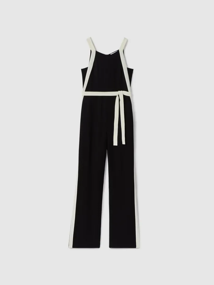 Women Reiss Jumpsuits and Playsuits Salma Contrast Trim Belted Jumpsuit Blackwhite