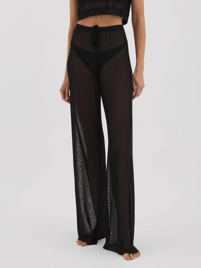 Women Reiss Pants American Good American Sheer Mesh Drawstring Trousers Black