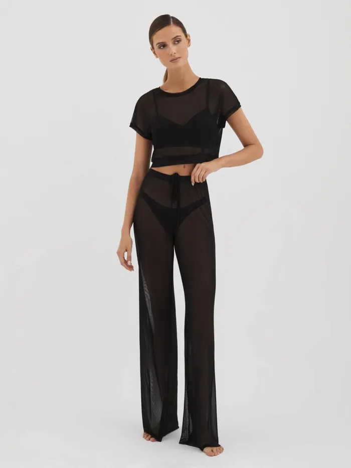 Women Reiss Pants American Good American Sheer Mesh Drawstring Trousers Black