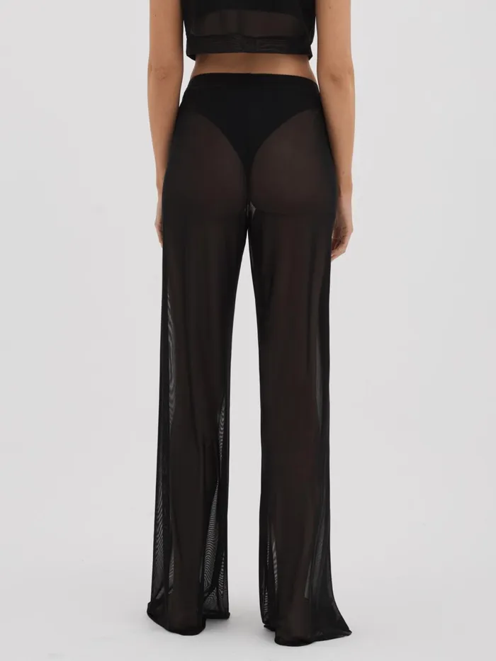 Women Reiss Pants American Good American Sheer Mesh Drawstring Trousers Black