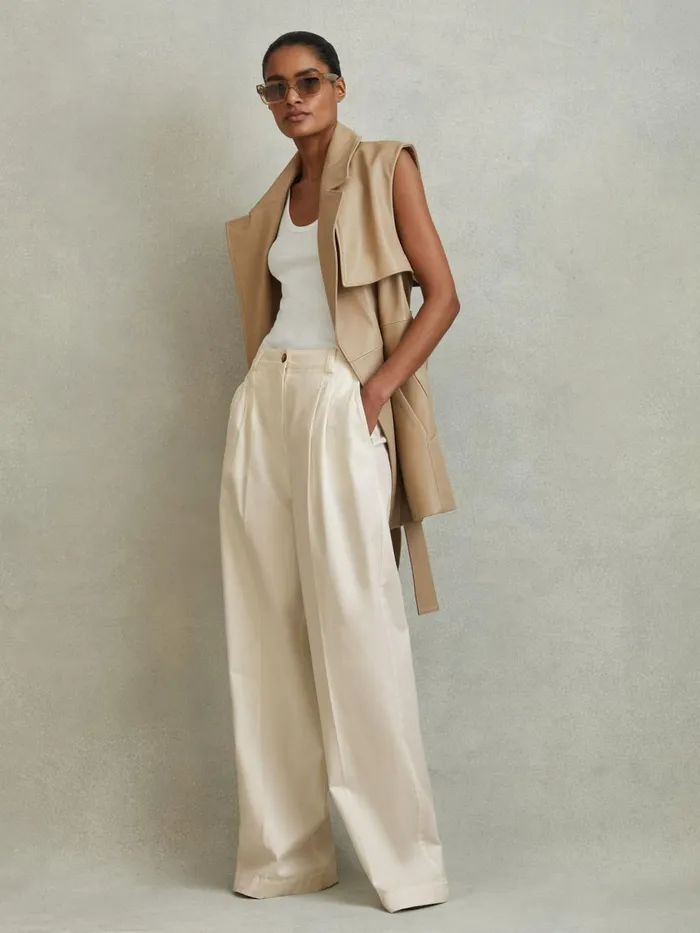 Women Reiss Pants Astrid Cotton Blend Wide Leg Trousers White
