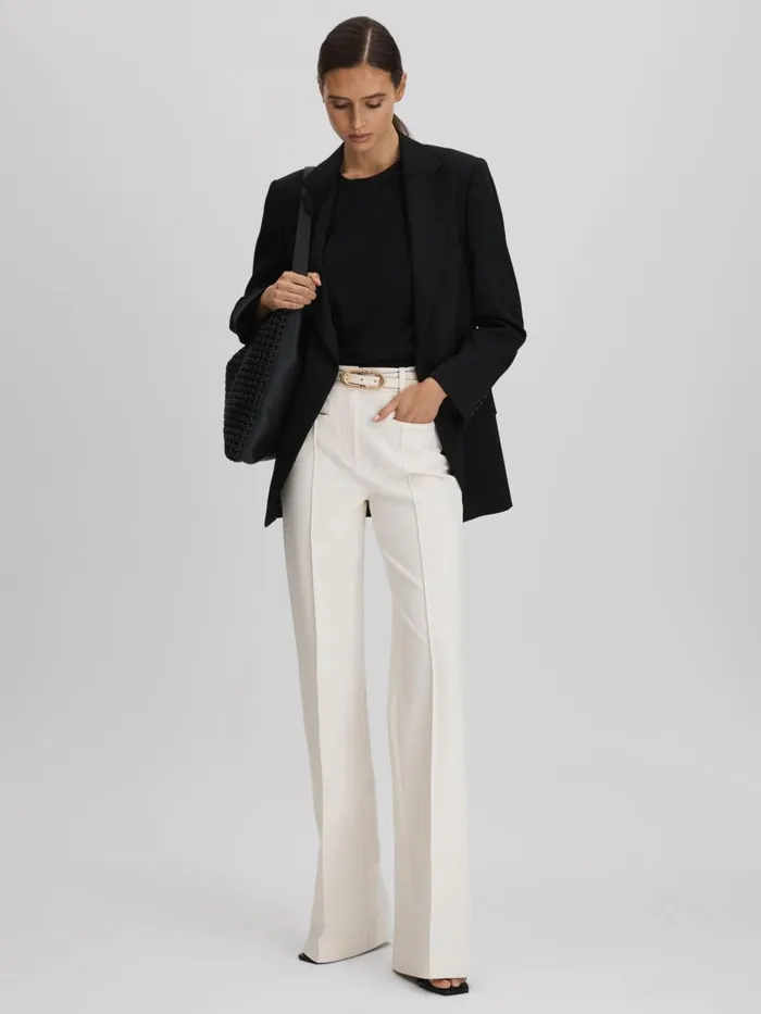Women Reiss Pants Claude High Rise Flared Trousers Cream