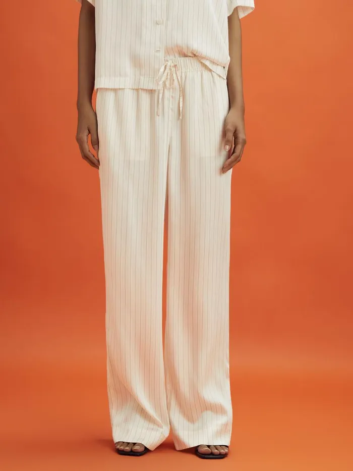 Women Reiss Pants F1 Monte Carlo Wide Leg Drawstring Trousers White Multi