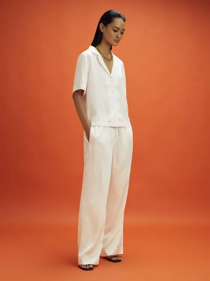 Women Reiss Pants F1 Monte Carlo Wide Leg Drawstring Trousers White Multi