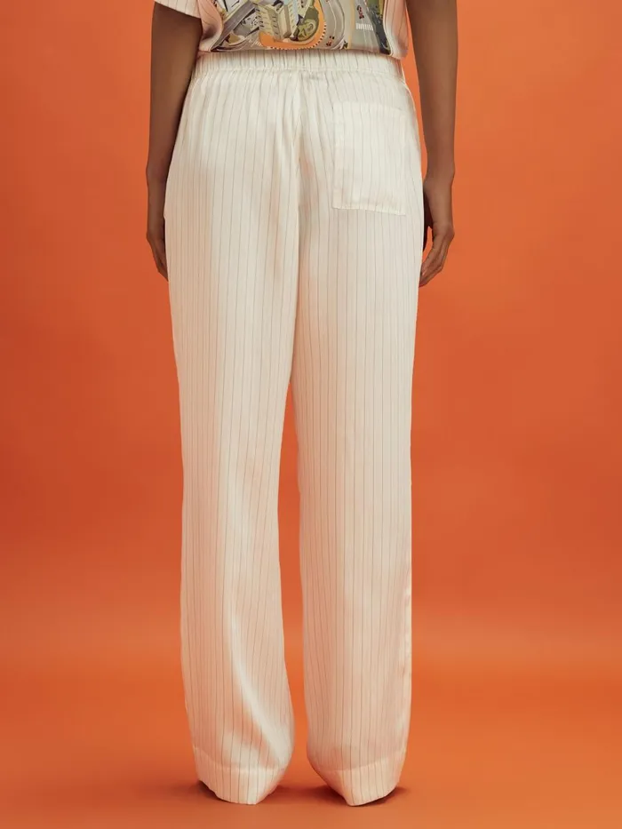 Women Reiss Pants F1 Monte Carlo Wide Leg Drawstring Trousers White Multi